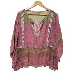 Calypso St. Barth Entisse Sheer Silk Paisley Print Flowy Cover Up Blouse